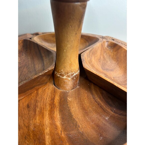 3 tired lazy Susan MCM mid century modern wooden hand carved money pod pineapple - Picture 9 of 9